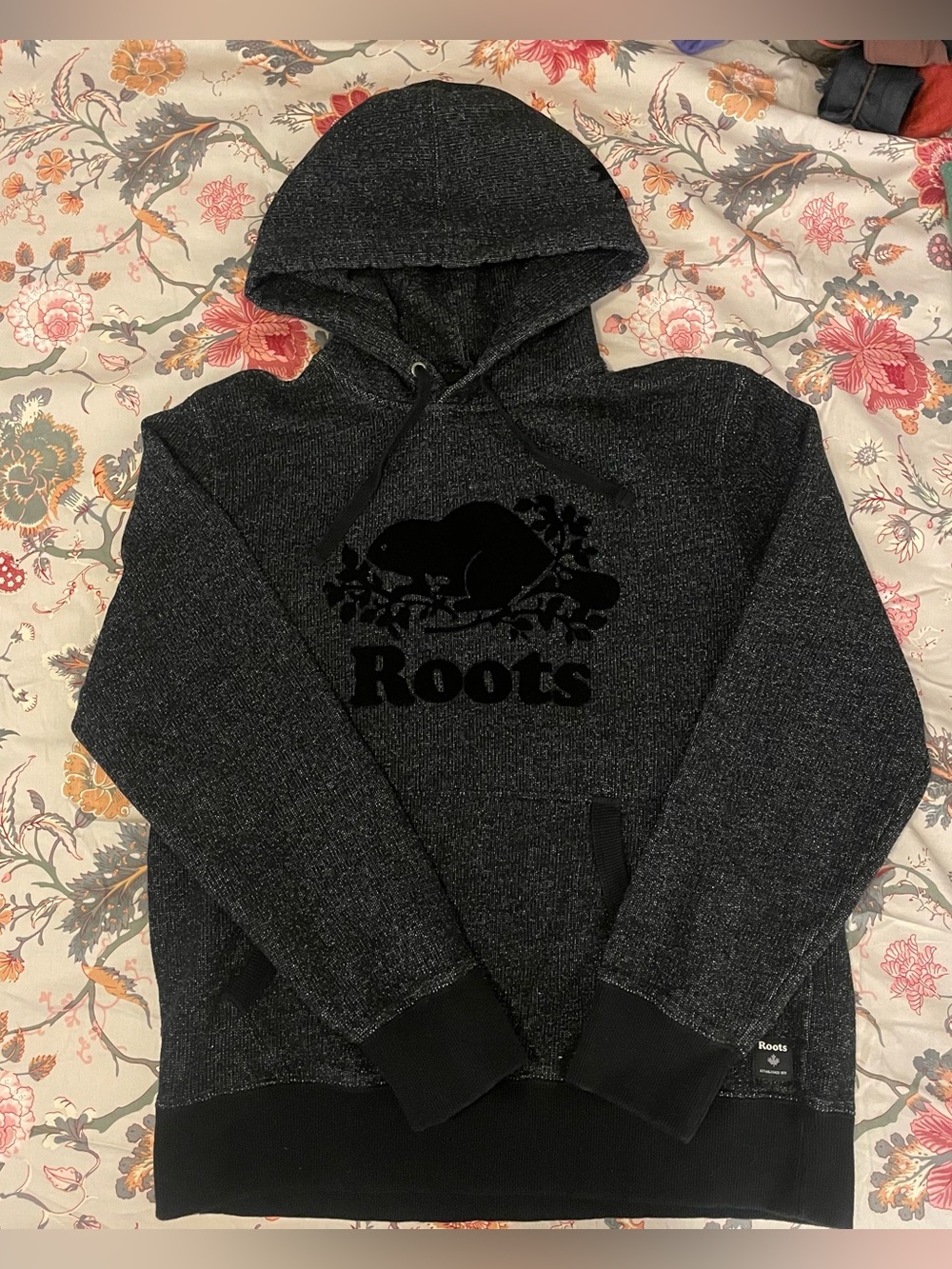 Women’s Speckle black Roots Organic Kanga Sweater Hoodie size M